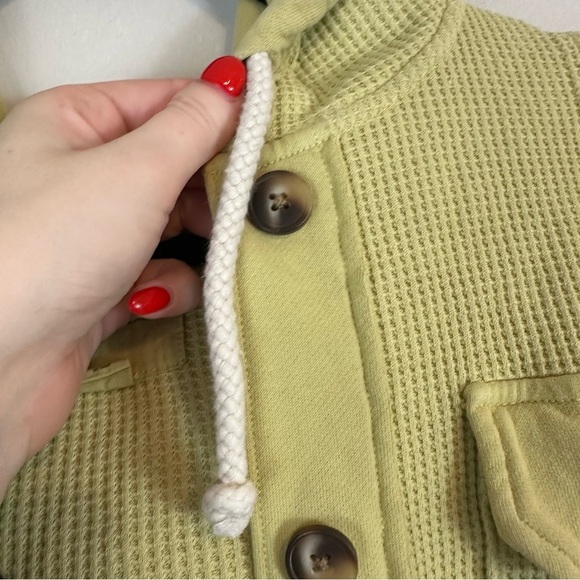 AEO | Bright Green and Yellow Waffle Knit Hooded Shacket Jacket Size Small - Picture 4 of 6